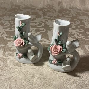 Floral Bird Porcelain Vases with Roses and Birds